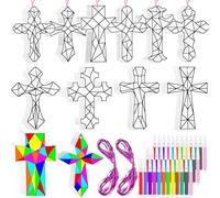 Motipuns 72 Set Christian Religious Cross Crafts Kit with Watercolor Pen,Color Your Own Cross Suncatchers Craft Easter DIY Ornaments for Sunday School Classroom Church Art Craft