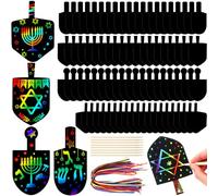Motipuns 80 pcs Dreidel Scratch Cards Hanukkah Crafts for Kids Hanging Craft Art Kit Chanukah Party Favors Rainbow Art Kit for DIY