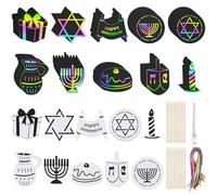 Motipuns 80 Pcs Hanukkah Scratch Paper Kit Scratch Art with 10 Stencils Hanukkah Scratch Stencil Art Chanukkah Scratch Art Hanging Ornament for Hanukkah Decor Scratch Crafts Gift Classroom Drawing
