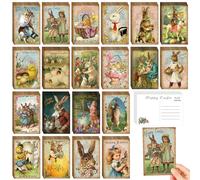 Motipuns 80 Pcs Vintage Easter Cards Bulk Bunny Rabbit Easter Postcards 4 x 6 Inch Antique Retro Greeting Cards Set for Friends Family Christian Catholic Party Supplies(Bunny Pattern)