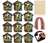Motipuns 96 Pcs Colorful Christmas Nativity Scene Scratch Paper Art Kits Magic Color Scratch Off Cards Hanging Ornaments Craft Party Home Activity DIY Drawing Project Supplies
