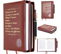 Motipuns Double Aa Big Book Cover for 12 Steps & 12 Traditions,Brown | Include Medallion Holder Pen Clip Alcoholics Aa Gift PU Leather Serenity Prayer