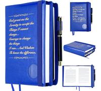 Motipuns Double Alcoholics Anonymous AA Big Book Cover for 12 Steps & 12 Traditions Double AA Book Cover with Medallion Holder Pen Clip Alcoholics Anonymous Gifts for Serenity Prayer(Blue)