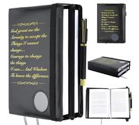 Motipuns Double Alcoholics Anonymous AA Big Book Cover for 12 Steps & 12 Traditions With Medallion Holder, Pen Clip - AA Gifts for Serenity Prayer, Black
