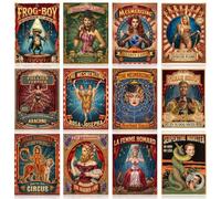 Motiskyy 12 Pc Vintage Circus Freak Wall Poster Cutouts for Carnival | Halloween Circus Sideshow Cutout Party Decor, Fun Fair Themed Accessories, for Carnival Themed Events Decoration