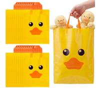Motiskyy 50 Pcs Yellow Duck Gift Bag with Handle Bulk Duck Party Favors 12 x 15 Inch Reusable Plastic Treat Bags Cute Candy Goodie Bag for Summer Cruise Farm Animal Birthday Baby Shower Party Supplies