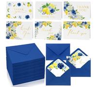 Motiskyy 60 Set Blue Lemon Floral Thank You Cards with Envelopes 6"x 4" Flower Lemon Watercolor Greeting Cards Blank for Summer Wedding Bridal Shower Baby Shower Graduation Gifts