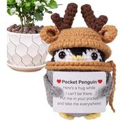 Motivation Penguin Plush - Handcrafted Crochet Figure, Inspirational Knitted Animal, Yarn Penguin Doll with Encouraging Message, Decorative Mini Shelf Companion, Thoughtful Cheer Gift for Friends