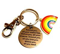 Motivational 'Behind You All Your Memories' Over The Rainbow Keychain, Graduation, New Start Keyring, Rehab Keychain, Bon Voyage, New Job