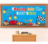 Motivational Classroom Backdrop Decoration Back to School Positive Welcome Banner Racing Into The New Year Photography Background for Kindergarten Preschool Middle School Wall Decor 94.5x 35 Inch