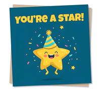 Motivational Congratulations Card for a Friend, Colleague, Relative, Loved One - Stars, Confetti, You're a Star, Well Done, Party, Proud of You
