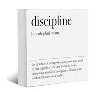 Motivational Discipline Noun Decorative Wooden Box Sign Rustic Funny Office Desk Accessories Inspirational Discipline Quotes Farmhouse Wood Block Plaque Home Shelf Table Cubicle Tiered Tray Decor