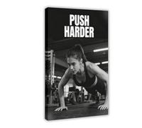 Motivational Gym Fitness Black White Canvas Print Poster Push Harder Art for Gym Home Office Bedroom Wall Decoration, 24x36inch(60x90cm) Frame-Style-3