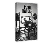 Motivational Gym Fitness Black White Canvas Print Poster Push Harder Bench Press Art for Gym Home Office Wall Decoration, 08x12inch(20x30cm) Frame-Style-2
