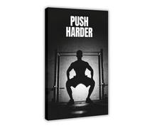 Motivational Gym Fitness Black White Canvas Print Poster Push Harder Squat Art for Gym Studio Office Home Wall Decoration, 20x30inch(50x75cm) Frame-Style-1