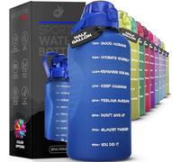 Motivational Hydro Water Bottle, 64 oz/2.2L, Flask Water Bottle Hourly Time Marker, Leak Proof BPA FREE Bottle with Straw, Shatterproof,Measurable goals to achieve hydration objective Stylish Hues,BLU