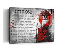 Motivational Japanese Samurai Wall Art Samurai Women Red Moon Canvas Wall Decor Inspirational Quotes I Choose Pictures Print Paintings Framed Artwork Home Decor For Office Living Room Gym 12x16 Inch