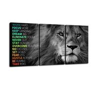 Motivational Lion Wall Art 3 Pieces Poster Inspirational Canvas Positive Wall Art Quotes Success Canvas Artwork Picture Print Framed for Home Office Living Room Gym Wall Decor [48''Wx 24''H]