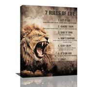 Motivational Lion Wall Art, 7 Rules of Life Quotes, Canvas Print, Vintage Home Decor for Bedroom, Living Room, Office (12"x16)"}