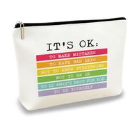 Motivational Makeup Bag It's OK Durable Canvas Cosmetic Pouch Small Zippered Beauty Bag Encouraging Gift for Mom Friend Or Sister Ideal for Travel Work and Daily Comfort 10.0x7.0 Inches