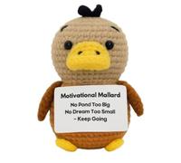 Motivational Mallard Crochet Plush - Emotional Support Duck, Self Care Gift, Handmade Stuffed Animal, Desk Decor for Inspiration, Mental Health Positivity Reminder (Brown)