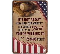 Motivational Metal Tin Sign It's About How Bad You Want It How Hard You're Willing To Work Baseball Player Man Cave Decor 8"x12"