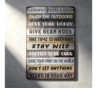 Motivational Metal Wall Art, Inspirational Quotes, Bear Sign - Rustic | Rustic galvanised iron sign with Bear's Life Philosophy quotes. Waterproof, pre-drilled, 30x20cm. Fits man cave or office.