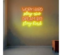 Motivational Neon Sign, Work Hard Play Nice Dream Big Stay Kind LED Light, Inspirational Wall Decor