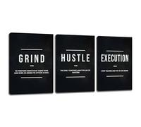 Motivational Office Wall Decor Inspirational Success Canvas Wall Art Hustle Posters Prints Entrepreneur Quote Wall Picture Paintings 3 Pieces Artwork Home Bedroom Framed Easy to Hang(36”Wx16”H)