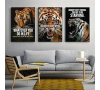 Motivational Phrases Poster Print Inspiring Words Wall Art Canvas Painting Tiger Lion Leopard Eagle Office Home Decoration 60x85cm-3Pcs Frameless
