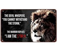 Motivational Poster Vintage Metal Tin Sign I Am The Storm Lion Warrior Tin Sign Decorations For Boys Room For Man Cave Garage Home Sports Bar Pub Decor 12"×8"