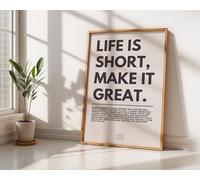 Motivational Posters, Unframed Inspirational Wall Art Prints with Positive Quotes, Aesthetic Decor for Office, Bedroom, Home, Gym or Classroom (Life Is Short, Make It Great, 4" x 6")
