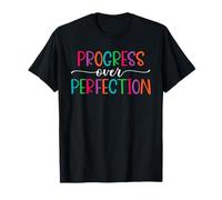 Motivational Progress Over Perfection Colorful Quote T-Shirt