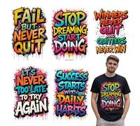 Motivational Quote DTF Transfers - Fail But Never Quit, Stop Dreaming Start Doing - Graffiti Style Iron On Prints for T-Shirts - Gym, Fitness, Success Mindset Apparel
