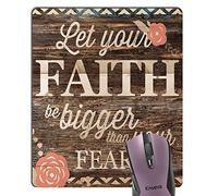Motivational Quotes Vintage Floral Wood Mouse Pad, Inspirational Quote Let Your Faith Be Bigger Than Your Fears Mouse Pads