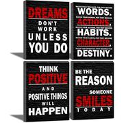 Motivational Red Black Gym Office Wall Art - Inspirational Quote Poster, Framed, Positive Canvas Wall Art for Office, Bedroom, Dorm, Boys & Girls Room - 12"x16", 4pieces
