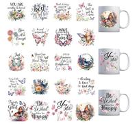 Motivational Rub On Transfer Sticker - 20 Sheets Mental Health Quotes Stickers, Waterproof Flower UV DTF Cup Wraps for 16 Oz Glass Cups Laptops Water Bottles for Women Men