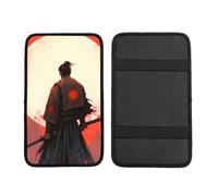 Motivational Samurai Car Armrest Cushion Japanese Warrior Waterproof Auto Center Console Pad Car Armrest Seat Box Cover Protector Universal Fit for Most Vehicle SUV