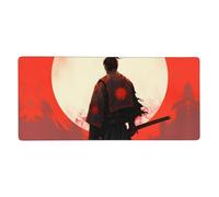 Motivational Samurai Mouse Mat Japanese Warrior Gaming Mouse Pad with Stitched Edges Non-Slip Large Desk Mat for PC Laptop Office Home Gamer 900x400x3mm Keyboard Mousepad