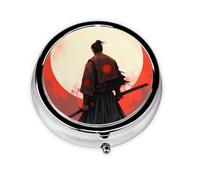 Motivational Samurai Small Pill Box 3 Compartment Portable Pill Box for Purse Pocket Japanese Warrior Mini Medicine Organiser for Daily Vitamin Fish Oil Storage