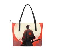 Motivational Samurai Vegan Leather Handbag for Women Japanese Warrior Tote Bag with Top Handle, Large Shoulder Purse for Everyday Work Travel