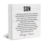 Motivational Son Gifts from Mom Decorative Wooden Box Sign Positive Affirmations Son Birthday Gifts Rustic Office Desk Accessories Inspirational Farmhouse Wood Block Plaque Home Shelf Table Decor