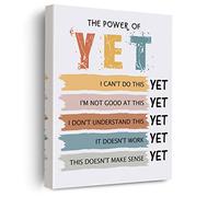 Motivational the Power of Yet Canvas Poster Painting Wall Art, Growth Mindset Print Artwork Framed Ready to Hang for Classroom Office Decor 12 x 15 inch