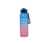 Motivational Time Marked Water Bottle with Straw and strap, 1L, BPA-Free, Leak-Proof, Non-Spillable, Includes Excited Stickers, Plastic, Odour Free, Variant Colours, (Blue and Pink)