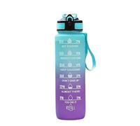 Motivational Time Marked Water Bottle with Straw and strap, 1L, BPA-Free, Leak-Proof, Non-Spillable, Includes Excited Stickers, Plastic, Odour Free, Variant Colours, (Green and Pink)