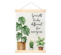 Motivational Wall Art Decor Hanger Frame Green and White Inspirational Quotes Wall Art on Canvas, Mental Health Motivational Posters Pine Wood and Canvas Materials, Posters & Prints with Hanging Strap