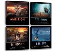 Motivational Wall Art Decor Quotes Canvas Wall Art Set of 4 Motivation Picture Prints for Home Office Canvas Painting Wall Art Poster Prints Wall Pictures Decoration Framed Ready to Hang 16"x16"x4