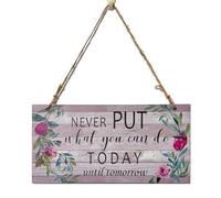 Motivational Wall Art Sign Plaque, Small Wooden Hanging Decoration, Wood Inspirational Quotes for Room Decor, Wall Decorations for Bedrooms - never put what you can do today until tomorrow 20x10 cm