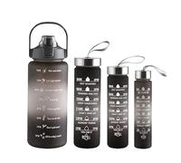 Motivational Water Bottle Set, 4-Pack, 2L/900ml/600ml/300ml, Rainbow Gradient, BPA-Free with Time Markers leak proof Reusable Water Bottle with handel for Gym,office,School,Outdoor (BLACK)