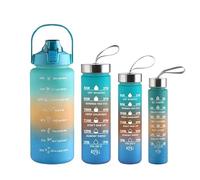 Motivational Water Bottle Set, 4-Pack, 2L/900ml/600ml/300ml, Rainbow Gradient, BPA-Free with Time Markers leak proof Reusable Water Bottle with handel for Gym,office,School,Outdoor (DARK BLUE)